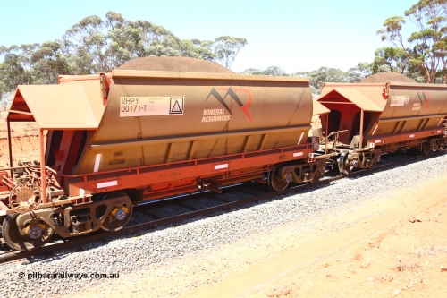 190129 4308
Binduli, on Mineral Resources Ltd loaded iron ore train service from Koolyanobbing to Esperance #3033 with MRL's MHPY type iron ore waggon MHPY 00171 built by CSR Yangtze Co China serial 2014/382-171 in 2014 as a batch of 382 units, these bottom discharge hopper waggons are operated in 'married' pairs.
Keywords: MHPY-type;MHPY00171;2014/382-171;CSR-Yangtze-Co-China;