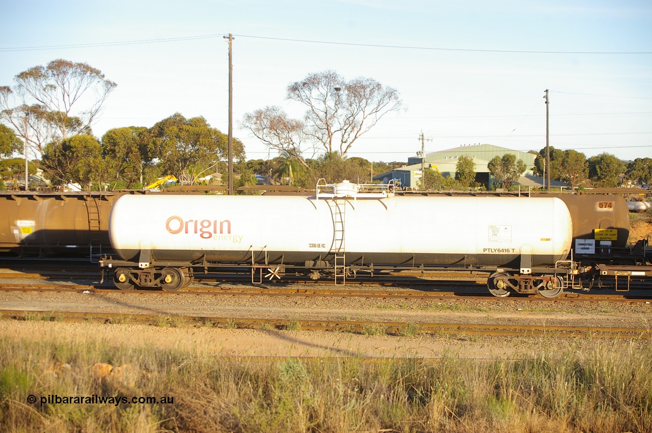 120411 IMG P10019
West Kalgoorlie, PTLY type gas tank waggon PTLY 6416. Built by Comeng NSW in 1985 as NTHF type 76,000 litre gas tank for Boral Gas, recoded to ATLY in 1996. Peter Donaghy image.
Keywords: Peter-D-Image;PTLY-type;PTLY6416;Comeng-NSW;NTHF-type;NTHF416;ATLY-type;