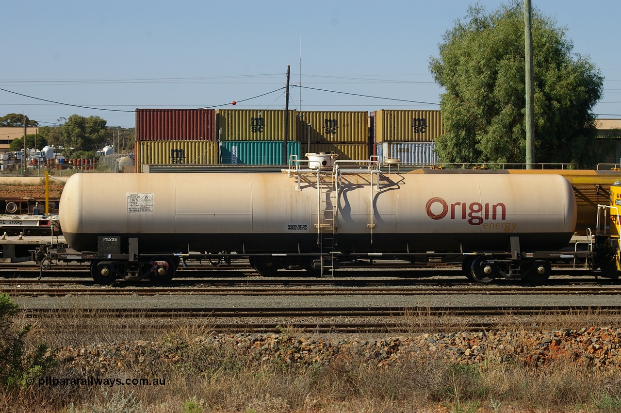 120415 IMG P10022
West Kalgoorlie, PTLY type gas tank waggon PTLY 3, built by Industrial Engineering Qld in 1975 as a Tg type tank waggon for South Australian Railways as Tg 3, to the VR as TWF type TWF 12 in 1978, then to VTGY type in 1979 and VTGY type in 1981. Off VR register 1988 and to AN as ATLX type ATLX 3, then to ATLY. Peter Donaghy image.
Keywords: Peter-D-Image;PTLY-type;PTLY3;Industrial-Engineering-QLD;Tg-type;Tg3;TWF-type;TWF12;VTGY-type;VTGX-type;ATLX-type;ATLY-type;