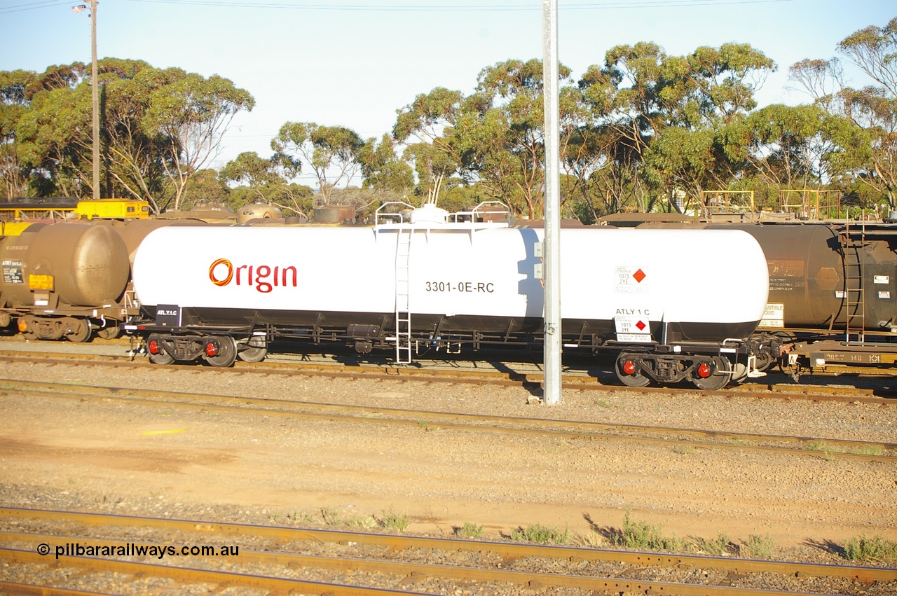 120418 IMG P10051
West Kalgoorlie, ATLY type gas tank waggon ATLY 1, built by Comeng NSW in 1968 as a Tg type tank waggon for Boral Gas as Tg 1 for the South Australian Railways, to the VR as TWF type TWF 10 in 1979, then later in 1979 to VTGX type. Off VR register 1988 and to AN as ATLX type ATLX 1, then to ATLY. Peter Donaghy image.
Keywords: Peter-D-Image;ATLY-type;ATLY1;Comeng-NSW;Tg-type;Tg1;TWF-type;TWF10;VTGX-type;ATLX-type;