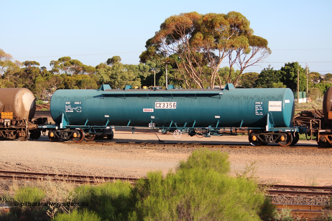 140205 IMG 1462
West Kalgoorlie, NTAY type fuel tank waggon NTAY 3356 with 64,200 litre capacity for Caltex. Refurbished by Gemco WA in Nov 2013 from a Caltex NTAF type tank waggon NTAF 356 originally built by Comeng NSW in 1974 as a CTX type CTX 356. Peter Donaghy image.
Keywords: Peter-D-Image;NTAY-type;NTAY3356;Comeng-NSW;CTX-type;CTX356;NTAF-type;