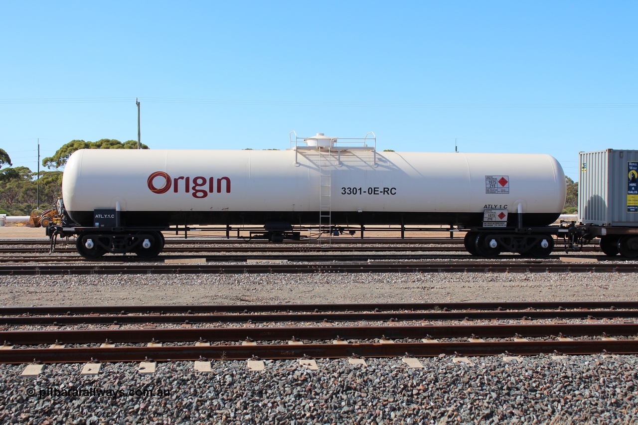 140309 IMG 1760
West Kalgoorlie, ATLY type gas tank waggon ATLY 1, built by Comeng NSW in 1968 as a Tg type tank waggon for Boral Gas as Tg 1 on the South Australian Railways, to the VR as TWF type TWF 10 in 1979, then later in 1979 to VTGX type. Off VR register 1988 and to AN as ATLX type ATLX 1, then to ATLY. Peter Donaghy image.
Keywords: Peter-D-Image;ATLY-type;ATLY1;Comeng-NSW;Tg-type;Tg1;TWF-type;TWF10;VTGX-type;ATLX-type;