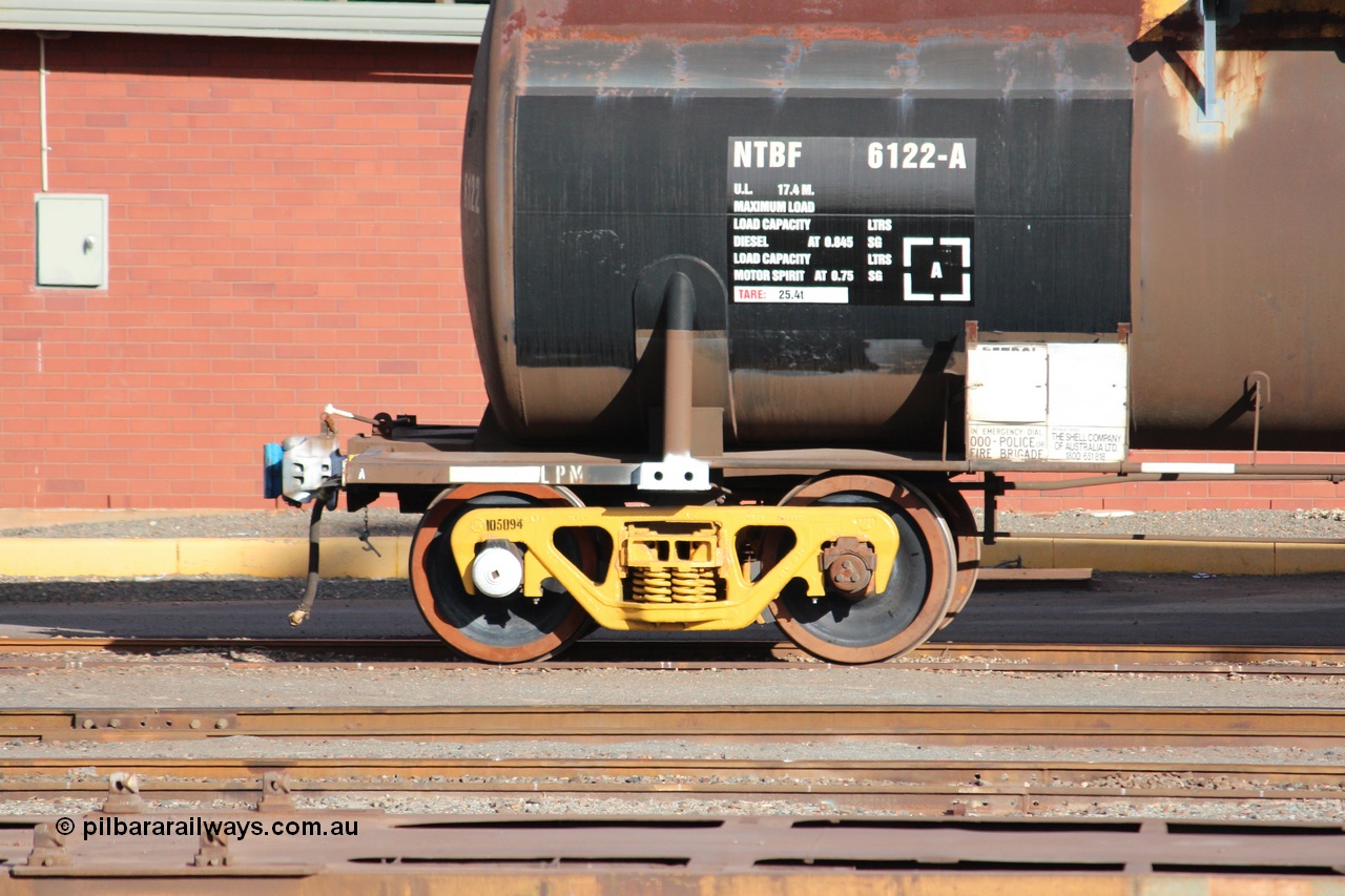 140409 IMG 1958
West Kalgoorlie, NTBF 6122 fuel tank waggon detail image, built by Comeng NSW 1975 as an SCA type bitumen tank waggon for Shell Bitumen NSW as SCA 273. Peter Donaghy image.
Keywords: Peter-D-Image;NTBF-type;NTBF6122;Comeng-NSW;SCA-type;SCA273;