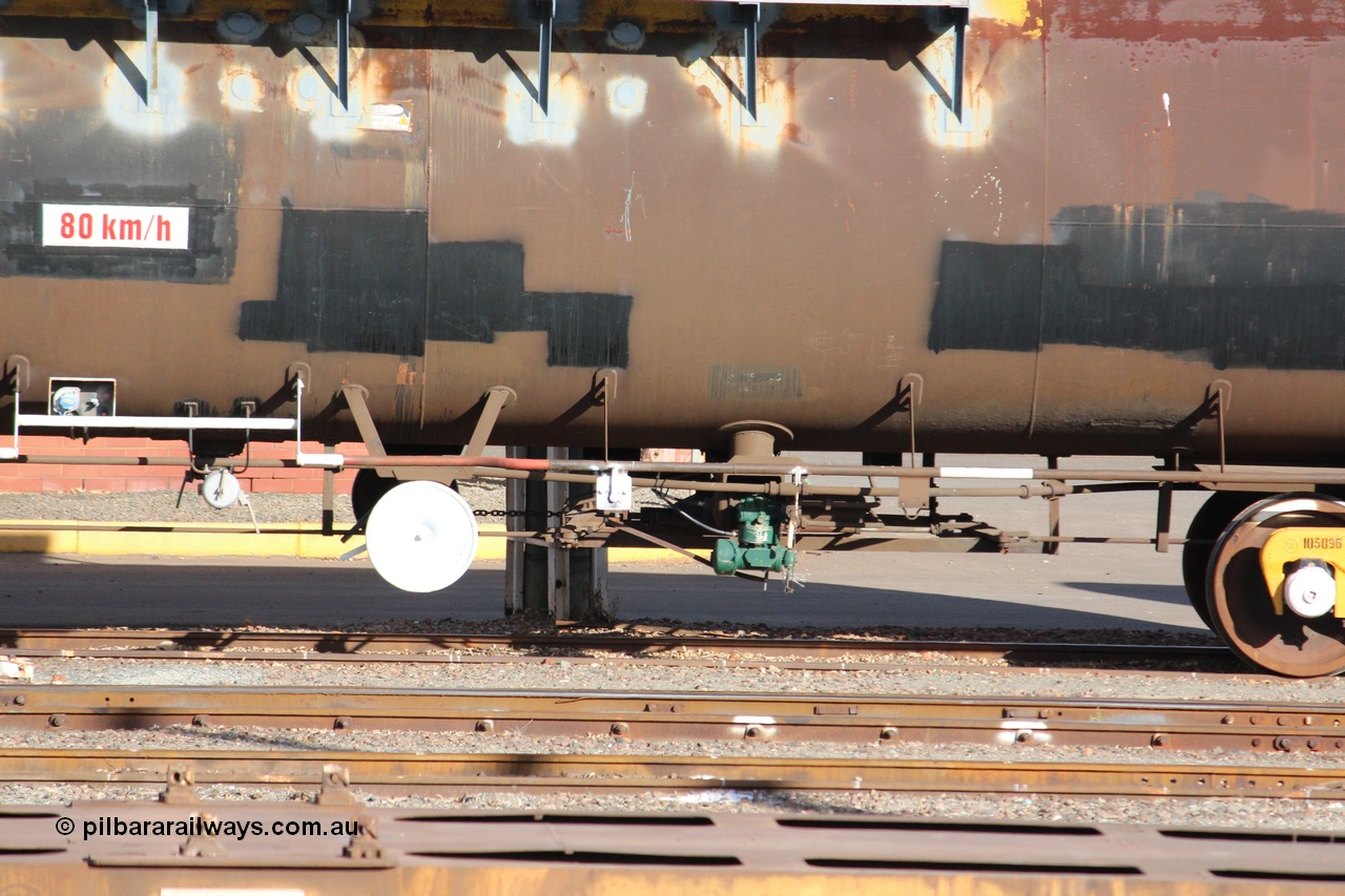 140409 IMG 1960
West Kalgoorlie, NTBF 6122 fuel tank waggon detail image, built by Comeng NSW 1975 as an SCA type bitumen tank waggon for Shell Bitumen NSW as SCA 273. Peter Donaghy image.
Keywords: Peter-D-Image;NTBF-type;NTBF6122;Comeng-NSW;SCA-type;SCA273;