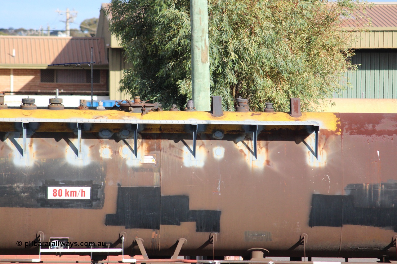 140409 IMG 1963
West Kalgoorlie, NTBF 6122 fuel tank waggon detail image, built by Comeng NSW 1975 as an SCA type bitumen tank waggon for Shell Bitumen NSW as SCA 273. Peter Donaghy image.
Keywords: Peter-D-Image;NTBF-type;NTBF6122;Comeng-NSW;SCA-type;SCA273;