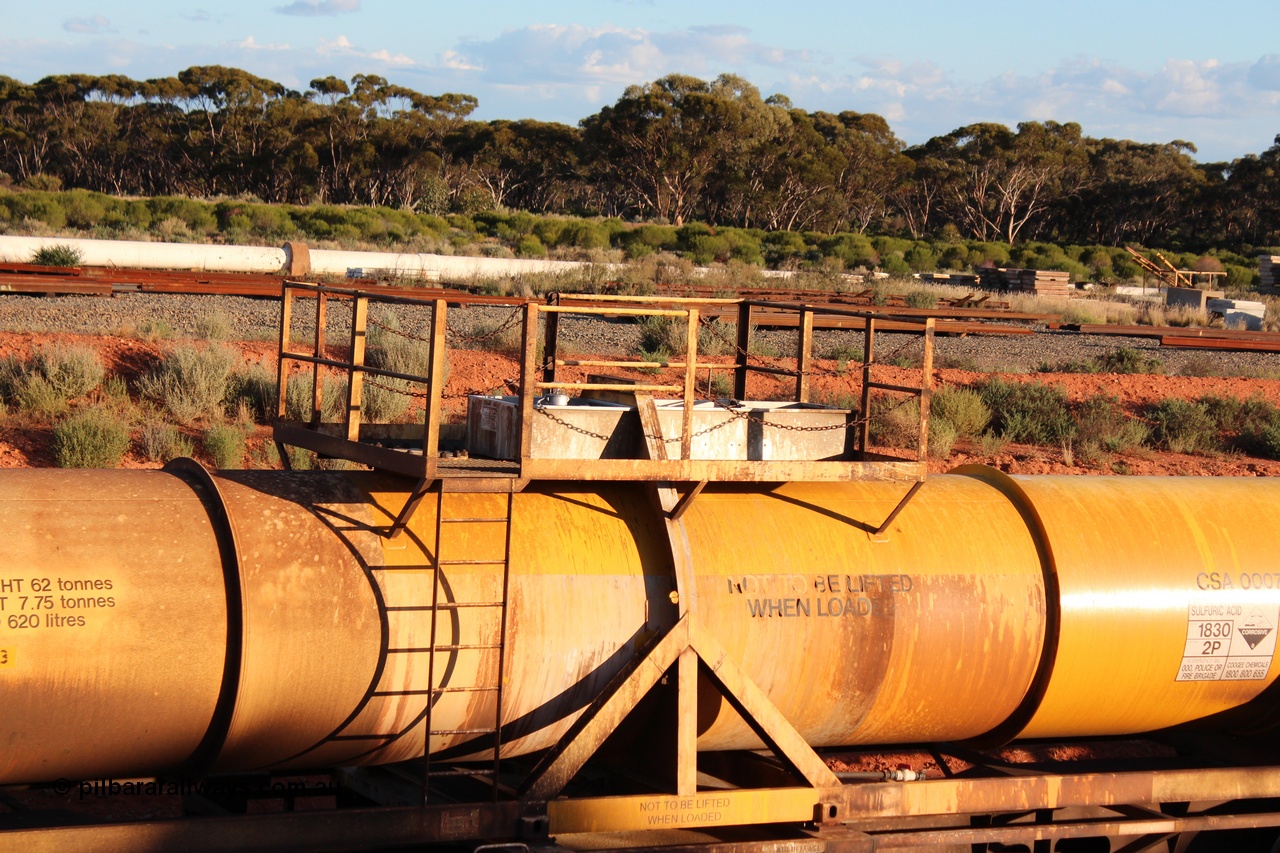 140413 IMG 1952
CSA sulphuric acid tank, original style loading platform on CSA 0007 tank, detail shot. CSA 0007 was built by Acid Plant Management Services, WA in 2015. Peter Donaghy image.
Keywords: Peter-D-Image;CSA-type;AQHY-type;CSA0007;