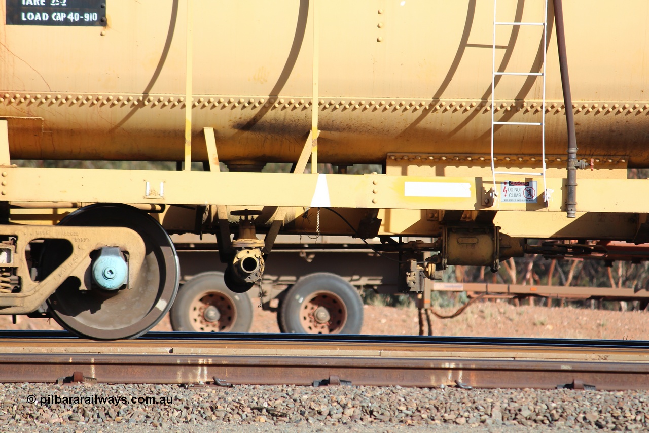 150326 IMG 4332
West Kalgoorlie, AZAY type waste oil waggon AZAY 23439, detail image, this waggon usually operates between Merredin Loco and Forrestfield, not normally seen here in the Goldfields. Peter Donaghy image.
Keywords: Peter-D-Image;AZAY-type;AZAY23439;