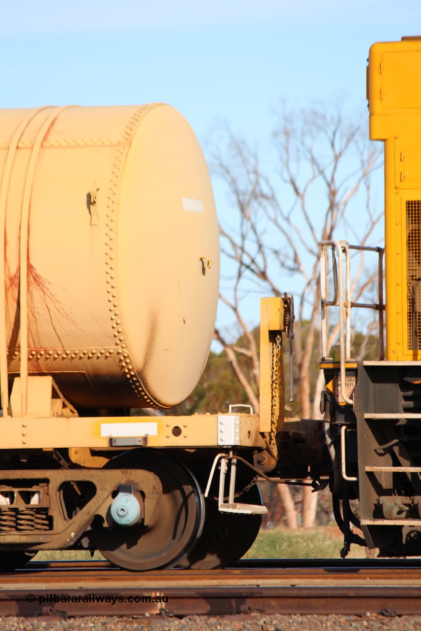 150326 IMG 4341
West Kalgoorlie, AZAY type waste oil waggon AZAY 23439, detail image, this waggon usually operates between Merredin Loco and Forrestfield, not normally seen here in the Goldfields. Peter Donaghy image.
Keywords: Peter-D-Image;AZAY-type;AZAY23439;