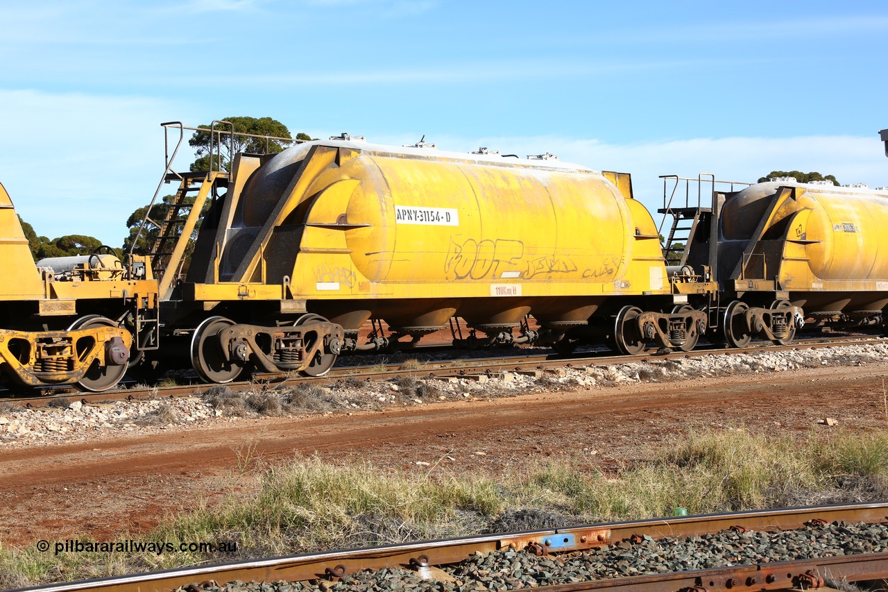 160523 2786
Parkeston, APNY 31154, one of twelve built by WAGR Midland Workshops in 1974 as WNA type pneumatic discharge nickel concentrate waggon, WAGR built and owned copies of the AE Goodwin built WN waggons for WMC.
Keywords: APNY-type;APNY31154;WAGR-Midland-WS;WNA-type;