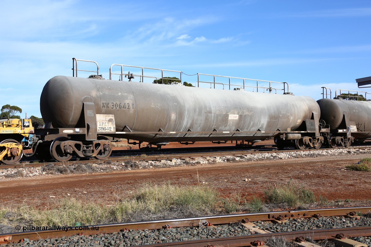 160523 2795
Parkeston, APKY 30642, one of two built by WAGR Midland Workshops in 1970 as WK type pneumatic discharge bulk cement waggon.
Keywords: APKY-type;APKY30642;WAGR-Midland-WS;WK-type;