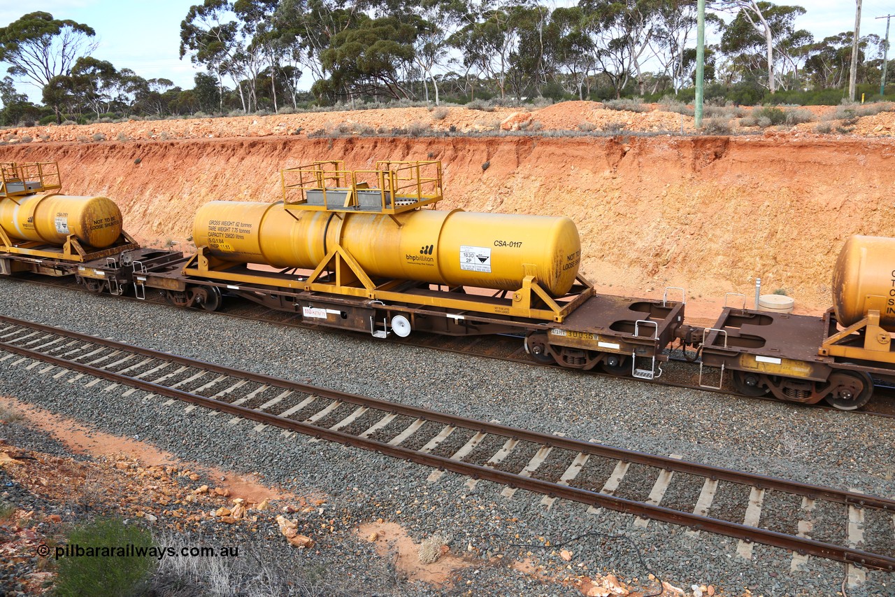 160525 4814
West Kalgoorlie, AQHY 30036 with sulphuric acid tank CSA 0117, originally built by WAGR Midland Workshops in 1964/66 as a WF type flat waggon, then in 1997, following several recodes and modifications, was one of seventy five waggons converted to the WQH type to carry CSA sulphuric acid tanks between Hampton/Kalgoorlie and Perth/Kwinana, part of empty acid train 4405 departing in the yard. CSA 0117 was built by Vcare Engineering, India for Access Petrotec & Mining Solutions in 2015.
Keywords: AQHY-type;AQHY30036;WAGR-Midland-WS;WF-type;WFP-type;WFDY-type;WFDF-type;RFDF-type;WQH-type;