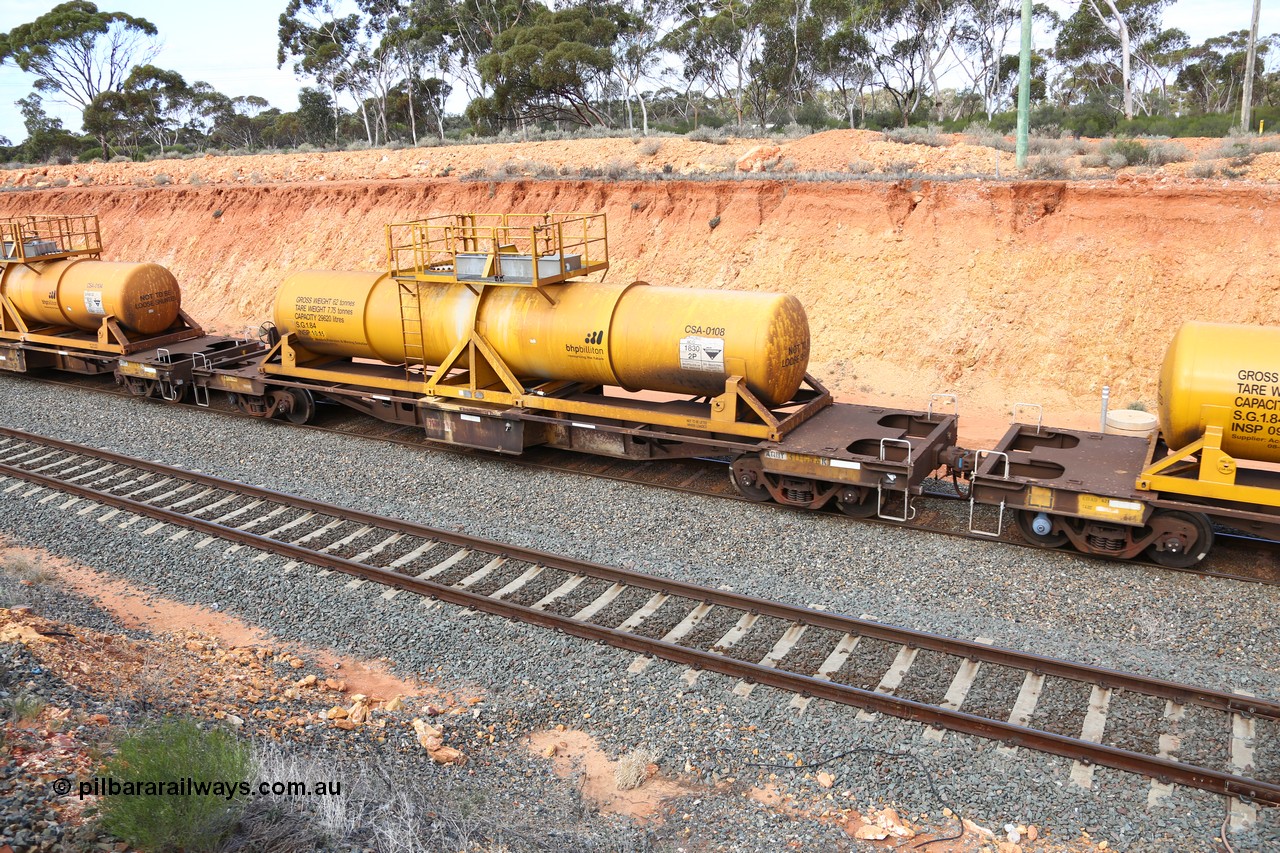 160525 4818
West Kalgoorlie, AQHY 30058 with sulphuric acid tank CSA 0108, originally built by WAGR Midland Workshops in 1964/66 as a WF type flat waggon, then in 1997, following several recodes and modifications, was one of seventy five waggons converted to the WQH type to carry CSA sulphuric acid tanks between Hampton/Kalgoorlie and Perth/Kwinana, part of empty acid train 4405 departing in the yard. CSA 0108 was built by Vcare Engineering, India for Access Petrotec & Mining Solutions in 2015.
Keywords: AQHY-type;AQHY30058;WAGR-Midland-WS;WF-type;WFW-type;WFDY-type;WFDF-type;RFDF-type;WQH-type;