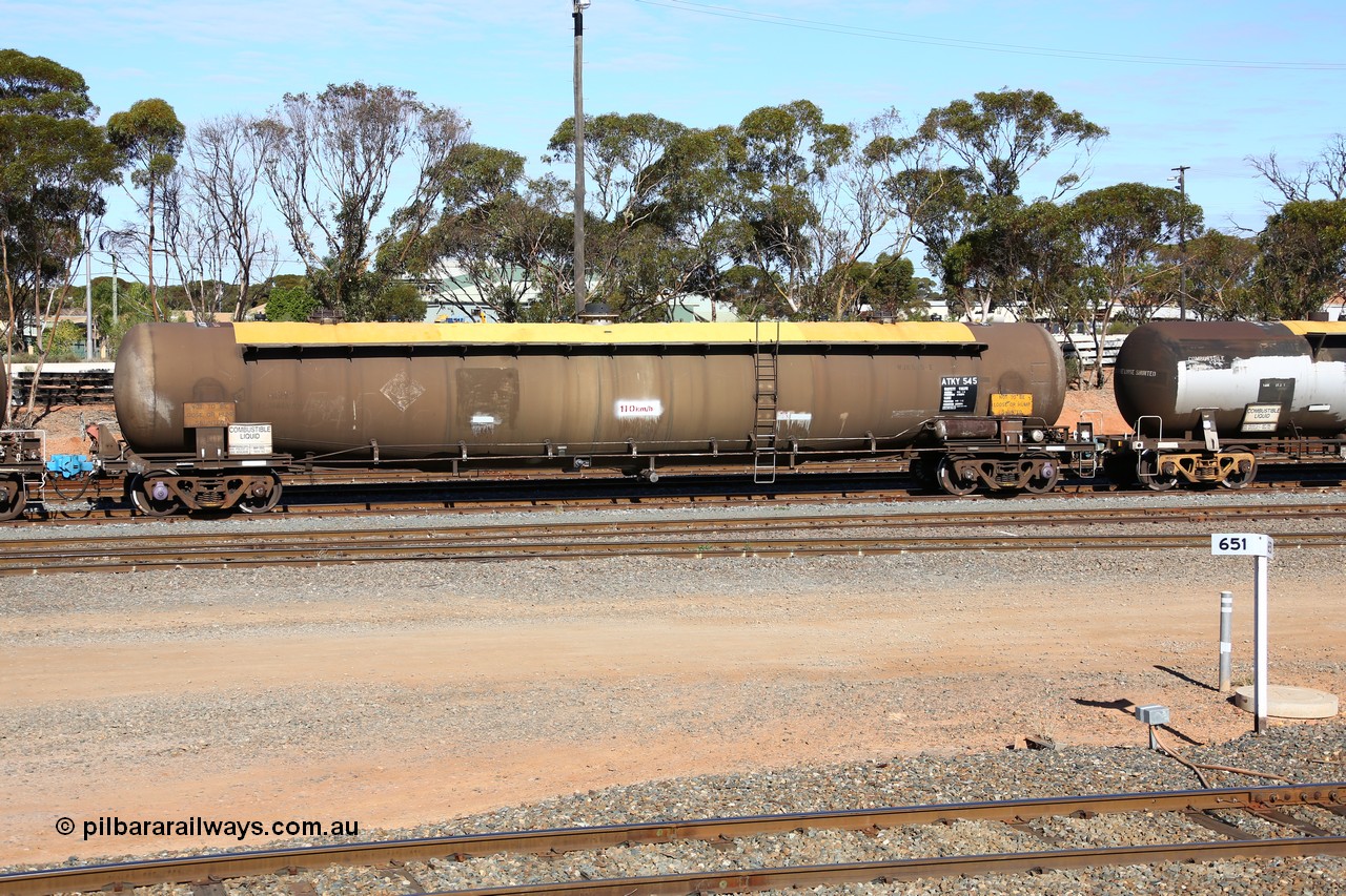 160531 9872
West Kalgoorlie, diesel fuel tanker ATKY 545, built by Tulloch Ltd NSW for ESSO Australia 1975 as a WJK type capacity of 105000 litres, sold to BP Oil in 1986, current capacity is probably 80500 litres in line with the rest of the fleet.
Keywords: ATKY-type;ATKY545;Tulloch-Ltd-NSW;WJK-type;WJKY-type;