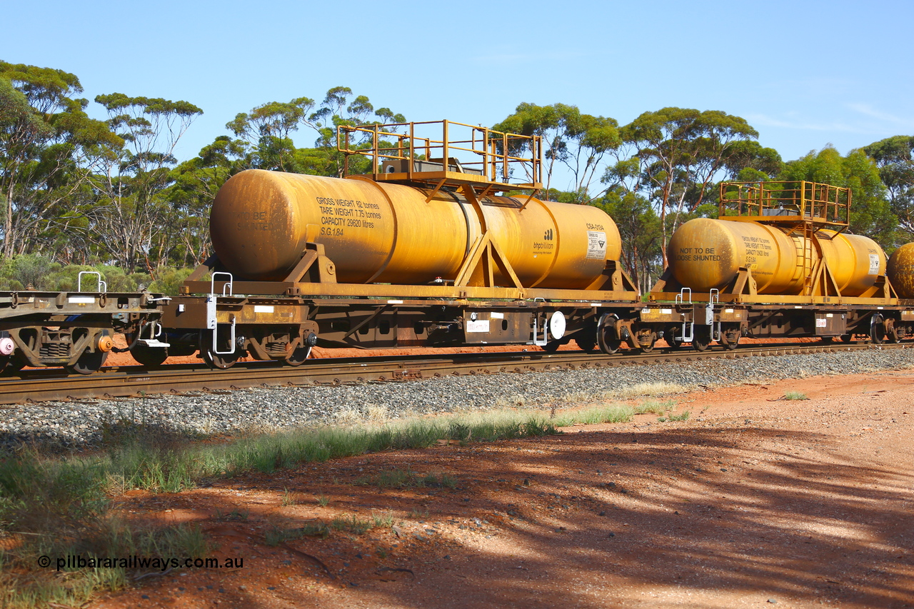 190108 1129
Binduli, AQHY 30011 with CSA 0134, originally built by the WAGR Midland Workshops in 1964/66 as a WF type flat waggon, then in 1997, following several recodes and modifications, was one of seventy five waggons converted to the WQH type to carry CSA sulphuric acid tanks between Hampton/Kalgoorlie and Perth/Kwinana. CSA 0134 was built by Vcare Engineering, India for Access Petrotec & Mining Solutions.
Keywords: AQHY-type;AQHY30011;WAGR-Midland-WS;WF-type;WFDY-type;WFDF-type;WQH-type;