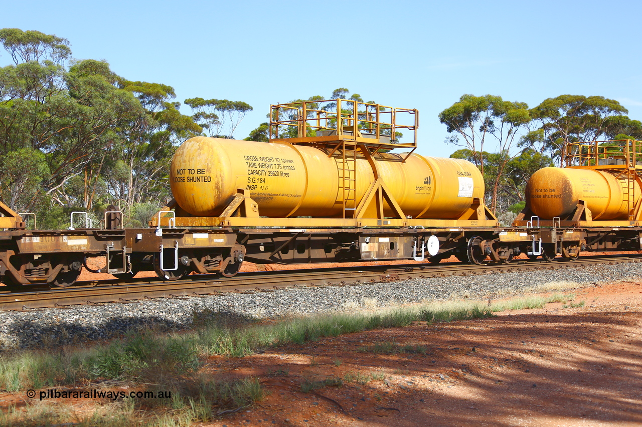 190108 1134
Binduli, AQHY 30050 with CSA 0099, originally built by the WAGR Midland Workshops in 1964/66 as a WF type flat waggon, then in 1997, following several recodes and modifications, was one of seventy five waggons converted to the WQH type to carry CSA sulphuric acid tanks between Hampton/Kalgoorlie and Perth/Kwinana. CSA 0099 was built by Vcare Engineering, India for Access Petrotec & Mining Solutions.
Keywords: AQHY-type;AQHY30050;WAGR-Midland-WS;WF-type;WFDY-type;WFDF-type;RFDF-type;WQH-type;