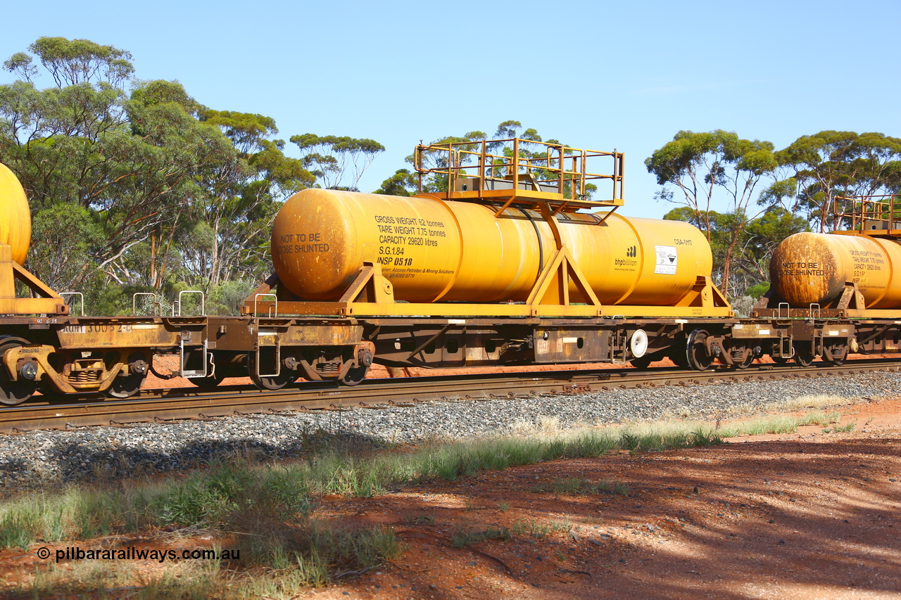 190108 1136
Binduli, AQHY 30036 with CSA 0117, originally built by the WAGR Midland Workshops in 1964/66 as a WF type flat waggon, then in 1997, following several recodes and modifications, was one of seventy five waggons converted to the WQH type to carry CSA sulphuric acid tanks between Hampton/Kalgoorlie and Perth/Kwinana. CSA 0117 was built by Vcare Engineering, India for Access Petrotec & Mining Solutions.
Keywords: AQHY-type;AQHY30036;WAGR-Midland-WS;WF-type;WFP-type;WFDY-type;WFDF-type;RFDF-type;WQH-type;