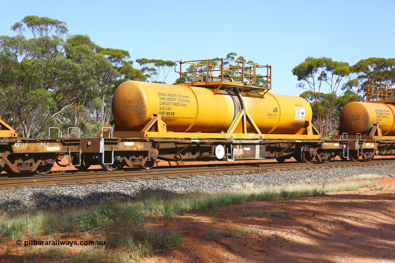 190108 1138
Binduli, AQHY 30054 with CSA 0132, originally built by the WAGR Midland Workshops in 1964/66 as a WF type flat waggon, then in 1997, following several recodes and modifications, was one of seventy five waggons converted to the WQH type to carry CSA sulphuric acid tanks between Hampton/Kalgoorlie and Perth/Kwinana. CSA 0132 was built by Vcare Engineering, India for Access Petrotec & Mining Solutions.
Keywords: AQHY-type;AQHY30054;WAGR-Midland-WS;WF-type;WFM-type;WFDY-type;WFDF-type;RFDF-type;WQH-type;