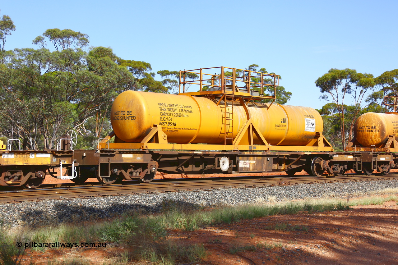 190108 1153
Binduli, AQHY 30034 with CSA 0136, originally built by the WAGR Midland Workshops in 1964/66 as a WF type flat waggon, then in 1997, following several recodes and modifications, was one of seventy five waggons converted to the WQH type to carry CSA sulphuric acid tanks between Hampton/Kalgoorlie and Perth/Kwinana. CSA 0136 was built by Vcare Engineering, India for Access Petrotec & Mining Solutions.
Keywords: AQHY-type;AQHY30034;WAGR-Midland-WS;WF-type;WFDY-type;WFDF-type;RFDF-type;WQH-type;