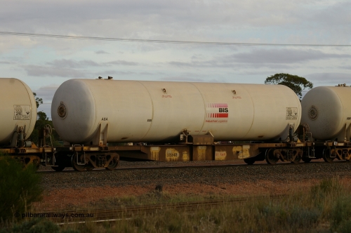 130429 IMG P12868
West Kalgoorlie, AZKY type anhydrous ammonia tank waggon AZKY 32242, final unit of twelve waggons built by Goninan WA in 1998 as type WQK for Murrin Murrin traffic, fitted with Bis Industries anhydrous ammonia tank A8A. Peter Donaghy image.
Keywords: Peter-D-Image;AZKY-type;AZKY32242;Goninan-WA;WQK-type;