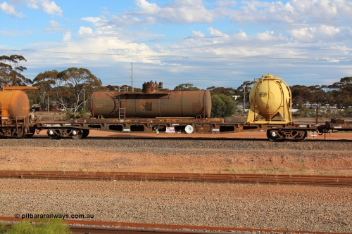 131024 IMG 0653
West Kalgoorlie, AZWY 30373 'Sputnik' loco oil and sand waggon, originally built as an WFX type flat waggon by Tomlinson Steel in a batch of one hundred and sixty one in 1969-70. Recoded to WQCX type in 1980 and to WSP type waste oil and sand waggon in 1986. Peter Donaghy image.
Keywords: Peter-D-Image;AZWY-type;AZWY30373;Tomlinson-Steel-WA;WFX-type;WQCX-type;WSP-type;