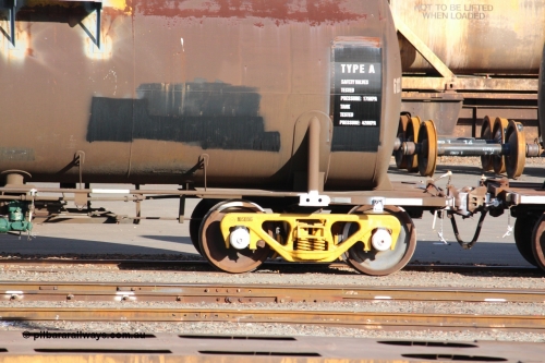 140409 IMG 1961
West Kalgoorlie, NTBF 6122 fuel tank waggon detail image, built by Comeng NSW 1975 as an SCA type bitumen tank waggon for Shell Bitumen NSW as SCA 273. Peter Donaghy image.
Keywords: Peter-D-Image;NTBF-type;NTBF6122;Comeng-NSW;SCA-type;SCA273;