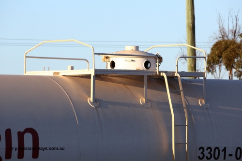 160522 2042
West Kalgoorlie, ATLY 1 Origin LPG tank waggon. Built as Tg type gas tank waggon by Comeng NSW as Tg 1 in Oct 1968 for South Australian Railways, to Victorian Railways in 1979 as TWF 10, then recoded to VTGX, then back to AN in 1988 as ATLX.
Keywords: ATLY-type;ATLY1;Comeng-NSW;Tg-type;Tg1;TWF-type;TWF10;VTGX-type;VTGX10;ATLX-type;