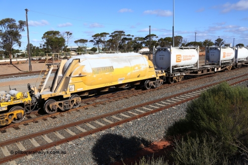 160522 2459
West Kalgoorlie, APNY 31165 one of four built by Westrail Midland Workshops in 1978 as WNA type pneumatic discharge nickel concentrate waggon, WAGR built and owned copies of the AE Goodwin built WN waggons for WMC.
Keywords: APNY-type;APNY31165;Westrail-Midland-WS;WNA-type;