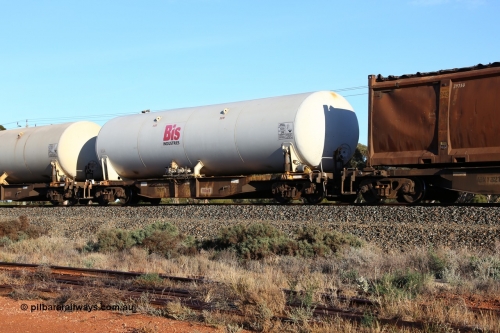 160523 2744
West Kalgoorlie, Malcolm freighter, train no. 1029, AZKY type anhydrous ammonia tank waggon AZKY 32237, one of twelve built by Goninan WA in 1998 as type WQK for Murrin Murrin traffic, fitted with Bis Industries anhydrous ammonia tank A5A.
Keywords: AZKY-type;AZKY32237;Goninan-WA;WQK-type;