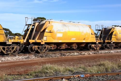 160523 2788
Parkeston, APNY 31153, one of twelve built by WAGR Midland Workshops in 1974 as WNA type pneumatic discharge nickel concentrate waggon, WAGR built and owned copies of the AE Goodwin built WN waggons for WMC.
Keywords: APNY-type;APNY31153;WAGR-Midland-WS;WNA-type;