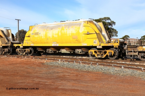 160523 2804
Parkeston, APNY 31151, type leader of twelve built by WAGR Midland Workshops in 1974 as WNA type pneumatic discharge nickel concentrate waggon, WAGR built and owned copies of the AE Goodwin built WN waggons for WMC.
Keywords: APNY-type;APNY31151;WAGR-Midland-WS;WNA-type;