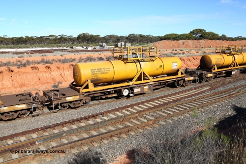 160523 3336
West Kalgoorlie, AQHY 30111 with CSA 0094, originally built by the WAGR Midland Workshops in 1964/66 as a WF type flat waggon, then in 1997, following several recodes and modifications, was one of seventy five waggons converted to the WQH to carry CSA sulphuric acid tanks between Hampton/Kalgoorlie and Perth. CSA 0094 was built by VCare Engineering, India for Access Petrotec & Mining Solutions in 2015.
Keywords: AQHY-type;AQHY30111;WAGR-Midland-WS;WF-type;WFDY-type;WFDF-type;RFDF-type;WQH-type;