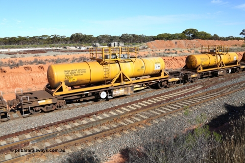 160523 3340
West Kalgoorlie, AQHY 30034 with CSA 0136, originally built by the WAGR Midland Workshops in 1964/66 as a WF type flat waggon, then in 1997, following several recodes and modifications, was one of seventy five waggons converted to the WQH to carry CSA sulphuric acid tanks between Hampton/Kalgoorlie and Perth. CSA 0136 was the last of forty nine CSA tanks built by VCare Engineering, India for Access Petrotec & Mining Solutions in 2015.
Keywords: AQHY-type;AQHY30034;WAGR-Midland-WS;WF-type;WFDY-type;WFDF-type;RFDF-type;WQH-type;