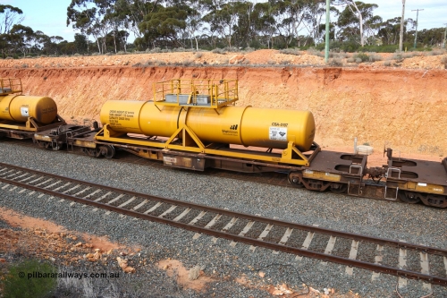 160525 4805
West Kalgoorlie, AQHY 30031 with sulphuric acid tank CSA 0107, originally built by WAGR Midland Workshops in 1964/66 as a WF type flat waggon, then in 1997, following several recodes and modifications, was one of seventy five waggons converted to the WQH type to carry CSA sulphuric acid tanks between Hampton/Kalgoorlie and Perth/Kwinana, part of empty acid train 4405 departing in the yard. CSA 0107 was built by VCare Engineering, India for Access Petrotec & Mining Solutions in 2015.
Keywords: AQHY-type;AQHY30031;WAGR-Midland-WS;WF-type;WFW-type;WFDY-type;WFDF-type;RFDF-type;WQH-type;