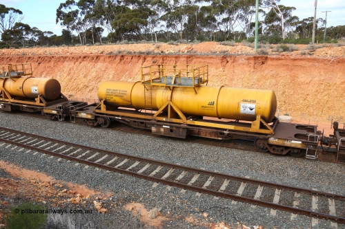 160525 4806
West Kalgoorlie, AQHY 30070 with sulphuric acid tank CSA 0135, originally built by WAGR Midland Workshops in 1964/66 as a WF type flat waggon, then in 1997, following several recodes and modifications, was one of seventy five waggons converted to the WQH type to carry CSA sulphuric acid tanks between Hampton/Kalgoorlie and Perth/Kwinana, part of empty acid train 4405 departing in the yard. CSA 0135 was built by VCare Engineering, India for Access Petrotec & Mining Solutions in 2015.
Keywords: AQHY-type;AQHY30070;WAGR-Midland-WS;WF-type;WFDY-type;WFDF-type;WQH-type;
