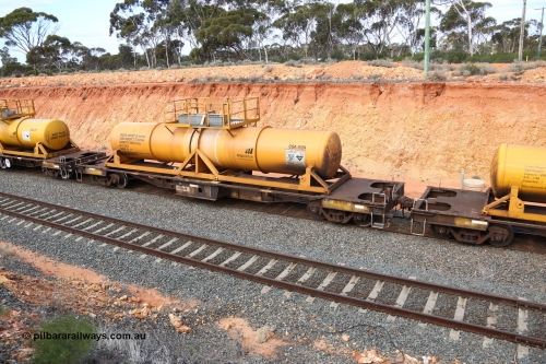 160525 4813
West Kalgoorlie, AQHY 30102 with sulphuric acid tank CSA 0124, originally built by WAGR Midland Workshops in 1964/66 as a WF type flat waggon, then in 1997, following several recodes and modifications, was one of seventy five waggons converted to the WQH type to carry CSA sulphuric acid tanks between Hampton/Kalgoorlie and Perth/Kwinana, part of empty acid train 4405 departing in the yard. CSA 0124 was built by VCare Engineering, India for Access Petrotec & Mining Solutions in 2015.
Keywords: AQHY-type;AQHY30102;WAGR-Midland-WS;WF-type;WFDY-type;WFDF-type;RFDF-type;WQH-type;
