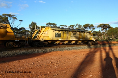 160525 5196
Binduli, nickel concentrate train 4438, pneumatic discharge nickel concentrate waggon WN 512, one of thirty built by AE Goodwin NSW as WN type in 1970 for WMC.
Keywords: WN-type;WN512;AE-Goodwin;
