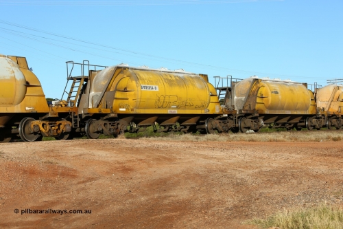 160527 5483
Parkeston, loaded lime and cement shunt train 2C71 from West Kalgoorlie to Parkeston for Cockburn Lime. APNY 31154, one of twelve built by WAGR Midland Workshops in 1974 as WNA type pneumatic discharge nickel concentrate waggon, WAGR built and owned copies of the AE Goodwin built WN waggons for WMC.
Keywords: APNY-type;APNY31154;WAGR-Midland-WS;WNA-type;