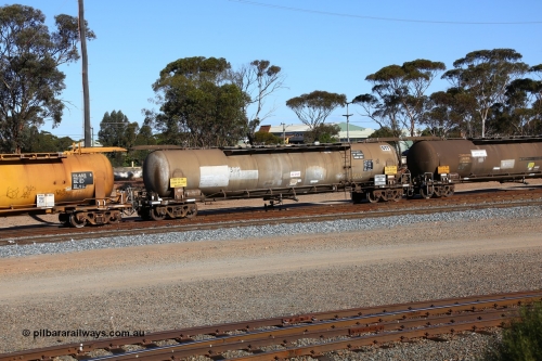 160531 9959
West Kalgoorlie, ATPF 577 fuel tank waggon built by WAGR Midland Workshops 1974 for Shell as type WJP, 80.66 kL one compartment one dome, capacity of 80500 litres, fitted with type F InterLock couplers Shell Fleet no. TR712.
Keywords: ATPF-type;ATPF577;WAGR-Midland-WS;WJP-type;