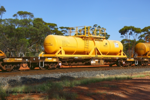 190108 1152
Binduli, AQHY 30013 with CSA 0077, originally built by the WAGR Midland Workshops in 1964/66 as a WF type flat waggon, then in 1997, following several recodes and modifications, was one of seventy five waggons converted to the WQH type to carry CSA sulphuric acid tanks between Hampton/Kalgoorlie and Perth/Kwinana. CSA 0077 was built by Acid Plant Management Services, WA.
Keywords: AQHY-type;AQHY30013;WAGR-Midland-WS;WF-type;WFW-type;WFDY-type;WFDF-type;RFDF-type;WQH-type;