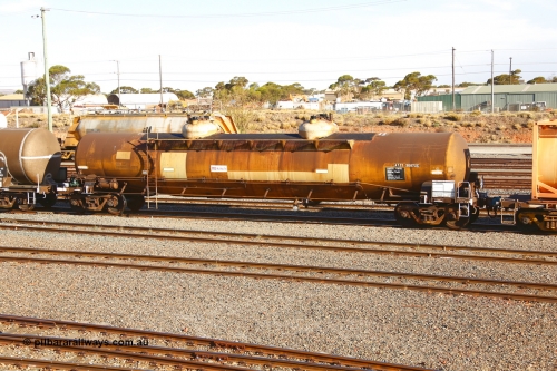 190108 1296
West Kalgoorlie, ATTY type fuel tank waggon ATTY 30672, one of five units built by AE Goodwin NSW in 1970 as WST type, recoded to WSTY and then ATTY. 78,600 litre capacity for BP Oil.
Keywords: ATTY-type;ATTY30672;AE-Goodwin;WST-type;WSTY-type;