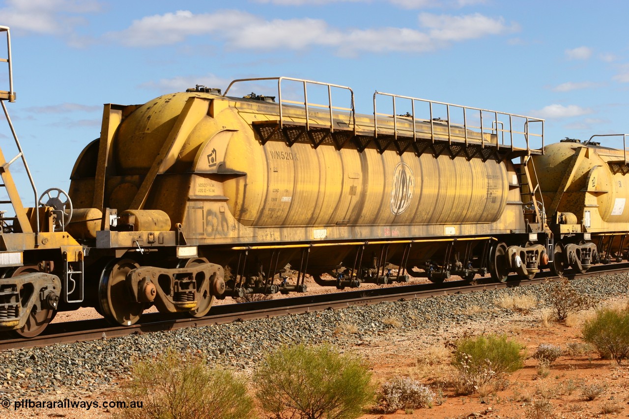 060527 4068
Leonora, WN 520, pneumatic discharge nickel concentrate waggon, one of thirty built by AE Goodwin NSW as WN type in 1970 for WMC.
Keywords: WN-type;WN520;AE-Goodwin;