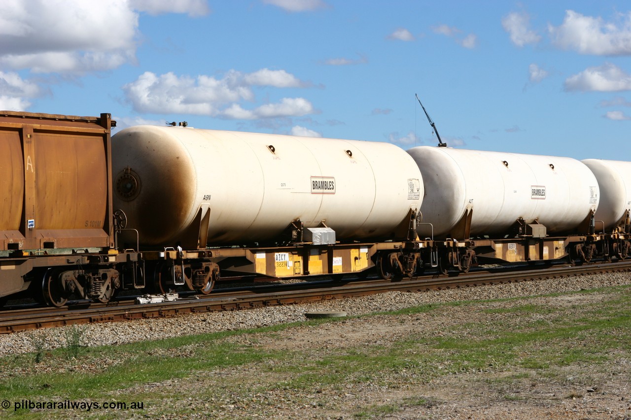 060602 5169
Midland, AZKY type anhydrous ammonia tank waggon AZKY 32234, one of twelve built by Goninan WA in 1998 as class WQK for Murrin Murrin traffic, fitted with Brambles anhydrous ammonia tank A9N.
Keywords: AZKY-type;AZKY32234;AKZY32240;Goninan-WA;WQK-type;