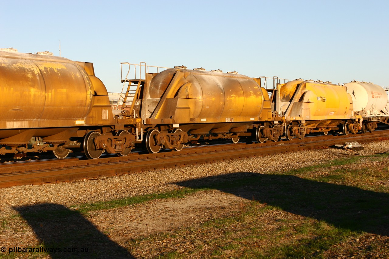 060603 5236
Midland, WNA 31161, one of twelve built by WAGR Midland Workshops in 1974 as WNA class pneumatic discharge nickel concentrate waggon, WAGR built and owned copies of the AE Goodwin built WN waggons for WMC. 
Keywords: WNA-type;WNA31161;WAGR-Midland-WS;