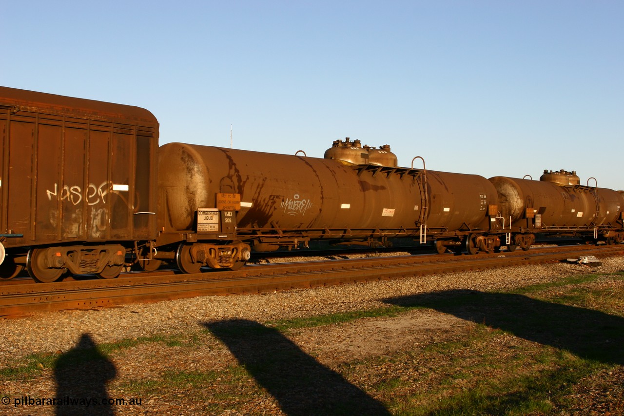 060603 5272 WJEY506R
Midland, WJEY 506 fuel tank waggon built by Tulloch Ltd NSW in 1970 as WJE type for Mobil, sold to BP Oil in 1985, 96,000 litres one compartment two domes.
Keywords: WJEY-type;WJEY506;Tulloch-Ltd-NSW;WJE-type;