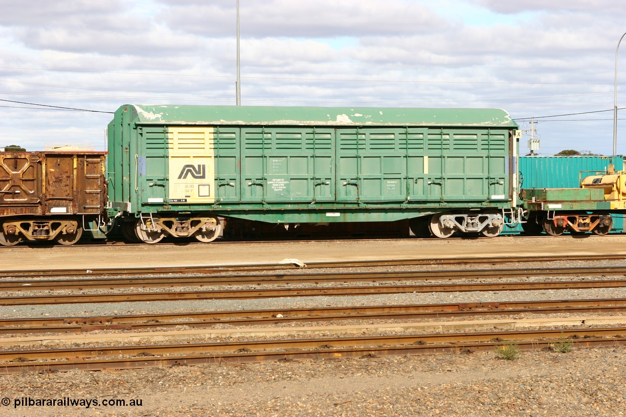 070527 9221
West Kalgoorlie, ALHX 34 louvre van waggon originally built by South Australian Railways Islington Workshops in 1973-74 as a batch of thirty five SLX type louvre vans, recoded to ALHX.
Keywords: ALHX-type;ALHX34;SAR-Islington-WS;SLX-type;