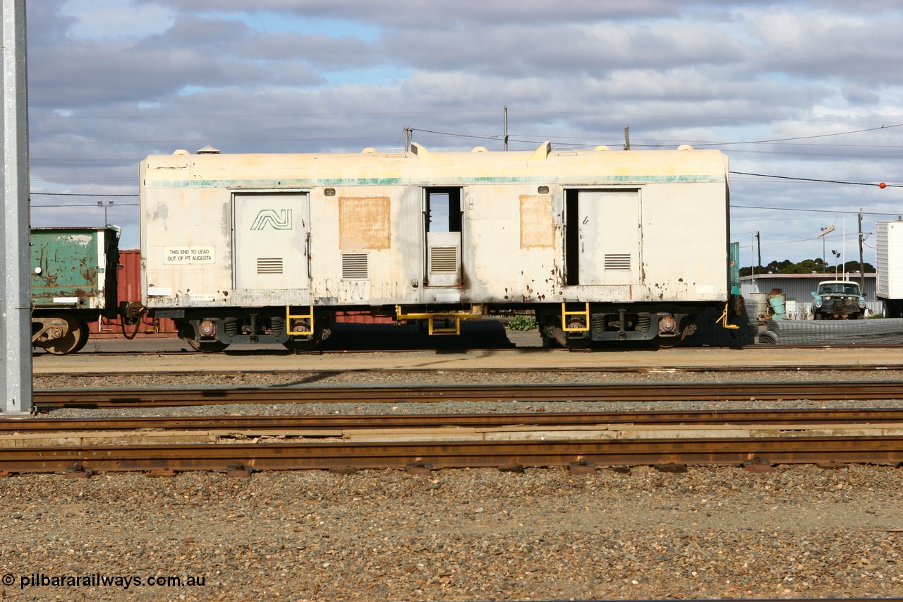 070527 9223
West Kalgoorlie, OPC 397, originally built by South Australian Railways Islington Workshops in 1963 as an 8300 class brake van numbered 8349 on broad gauge, recoded in 1982 to AVAY 50, to standard gauge in Feb 1983 as AVAY 397, converted to AZXP accident van in Feb 1986 and then in Feb 1993 recoded to OPC.
Keywords: OPC-type;OPC397;SAR-Islington-WS;8300-type;8349;AVAY-type;AVAY50;AZXP-type;