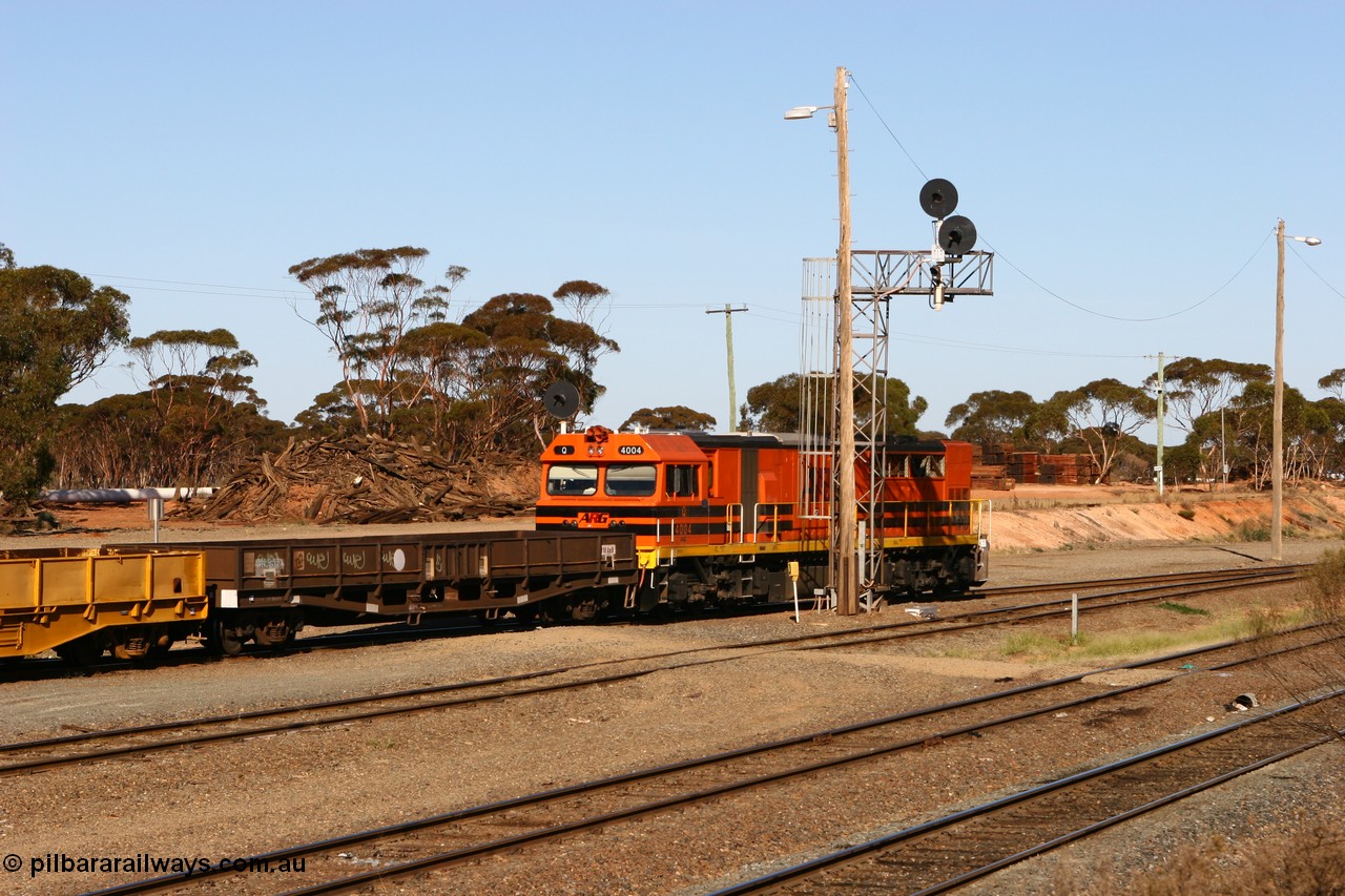 070529 9332
West Kalgoorlie, WGL 632 originally one of three units built by Westrail Midland Workshops in 1976-7 as WGL type bogie flat waggon for Western Mining Corporation for bagged nickel matte traffic.
Keywords: WGL-type;WGL632;Westrail-Midland-WS;