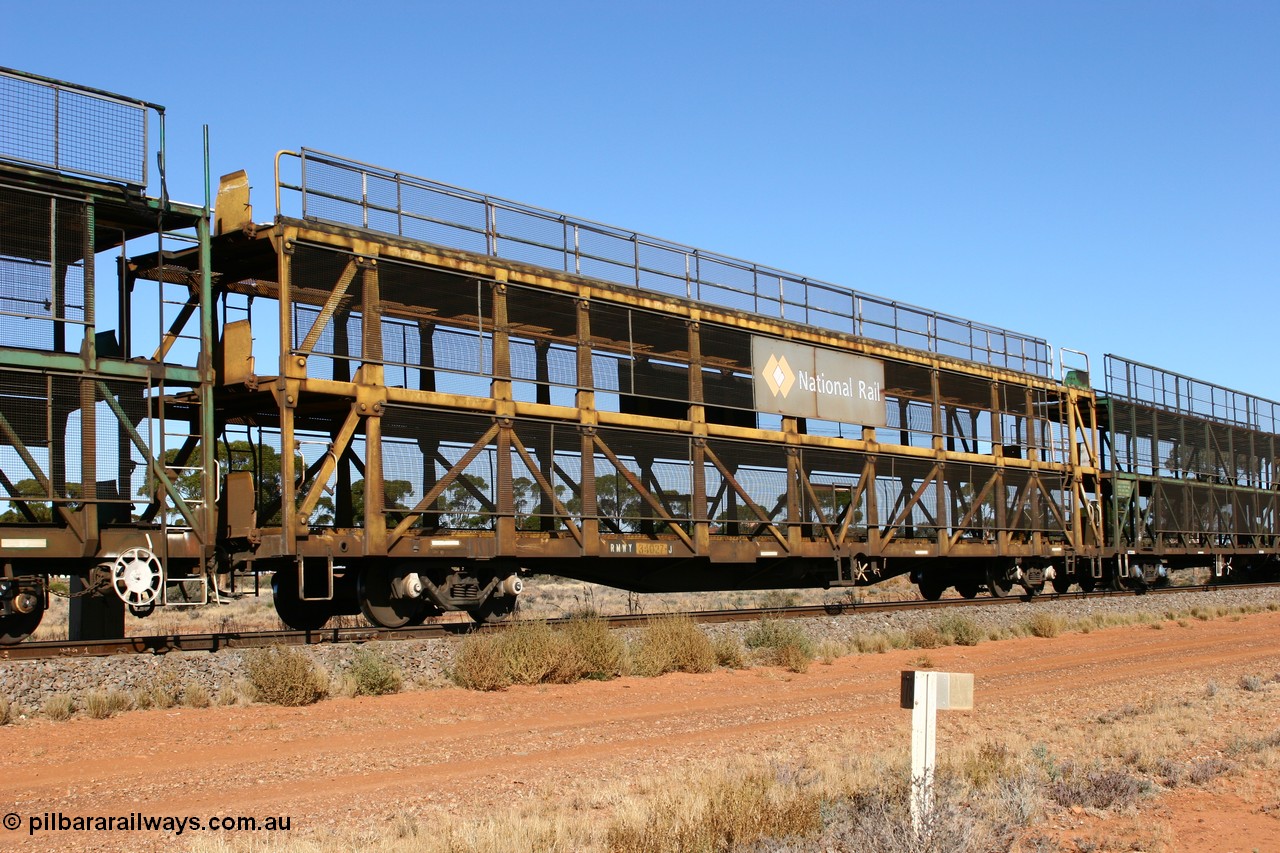 070530 9524
Parkeston, RMWY 34027 triple deck car carrying waggon, built by Comeng NSW in 1975 within the third batch of ten WMX type double deck car carrying waggons, re-coded to WMFX in 1979, converted to triple deck WMGF in 1989 then under National Rail leasing they became RMWY type.
Keywords: RMWY-type;RMWY34027;WAGR-Midland-WS;WMX-type;WMFX-type;WMGF-type;