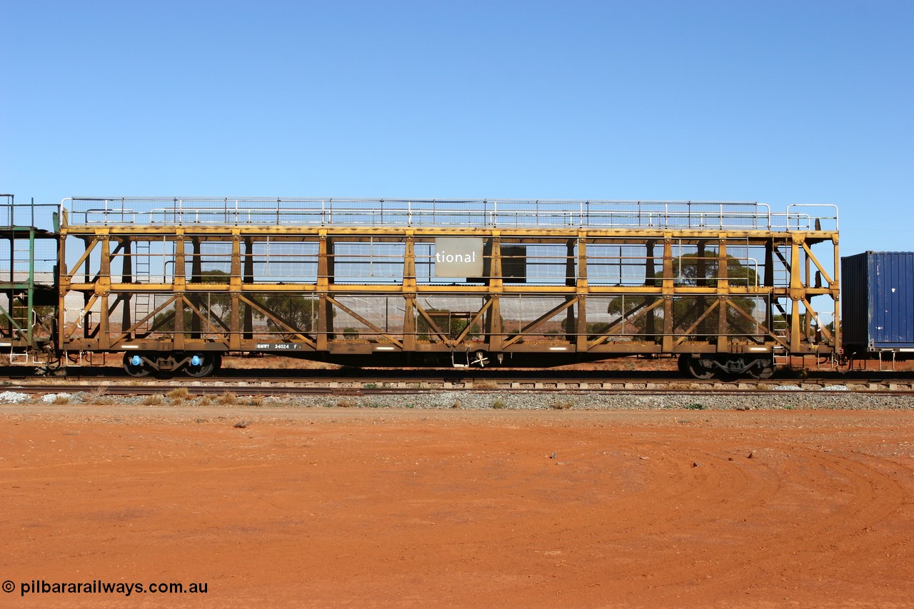 070530 9541
Parkeston, RMWY 34024 triple deck car carrying waggon, built by Comeng NSW in 1975 within the third batch of ten WMX type double deck car carrying waggons, re-coded to WMFX in 1979, converted to triple deck WMGF in 1989 then under National Rail leasing they became RMWY type.
Keywords: RMWY-type;RMWY34024;WAGR-Midland-WS;WMX-type;WMFX-type;WMGF-type;