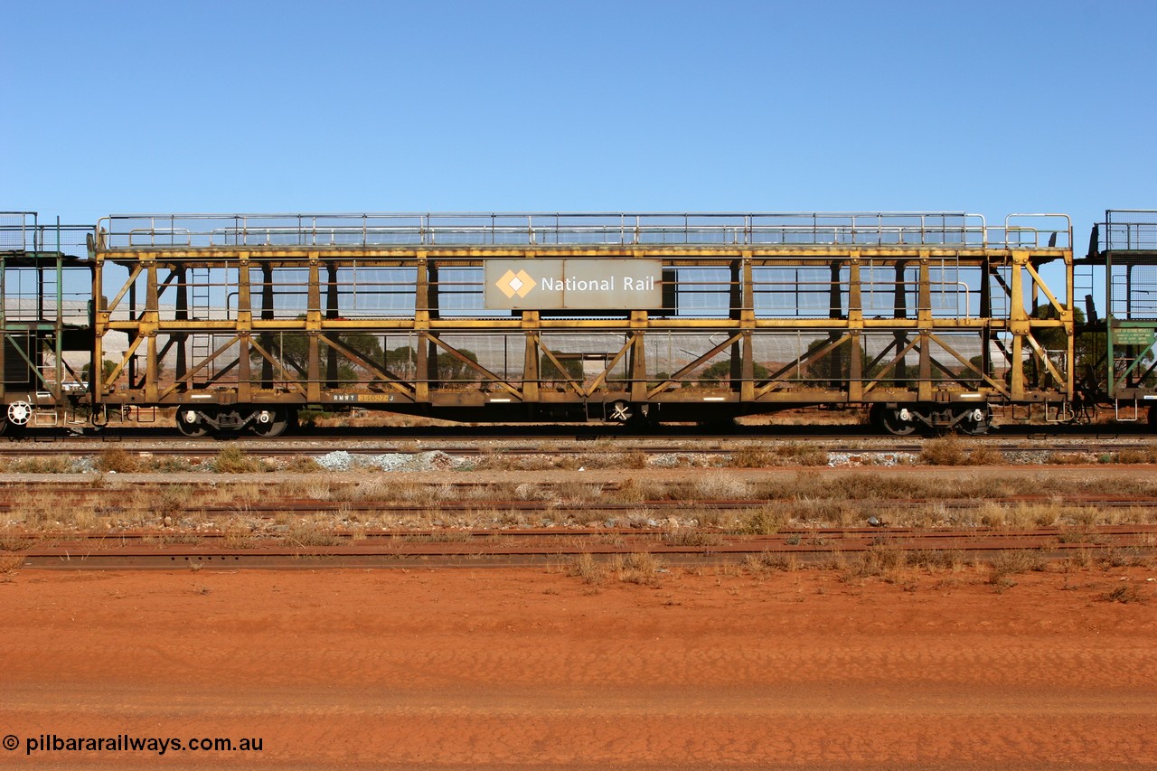 070530 9543
Parkeston, RMWY 34027 triple deck car carrying waggon, built by Comeng NSW in 1975 within the third batch of ten WMX type double deck car carrying waggons, re-coded to WMFX in 1979, converted to triple deck WMGF in 1989 then under National Rail leasing they became RMWY type.
Keywords: RMWY-type;RMWY34027;WAGR-Midland-WS;WMX-type;WMFX-type;WMGF-type;